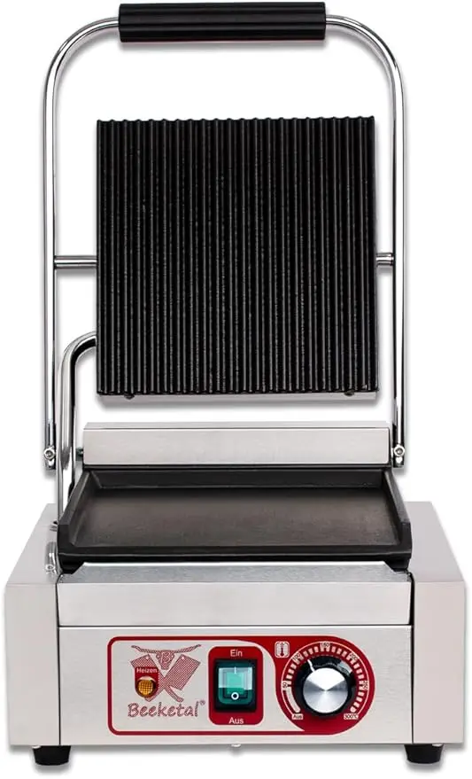 Beeketal BKG2 Gastro-Kontaktgrill mit Hybrid-Platten aus Gusseisen im Test für nachhaltige Kontaktgrills.
