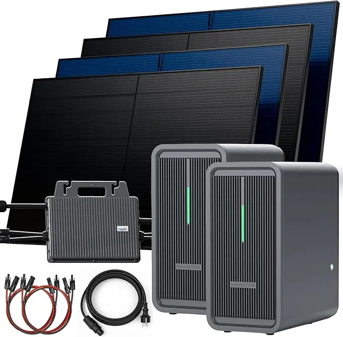 Nachhaltiges Balkonkraftwerk Komplettset von Sunniva mit 4,48 kWh Speicher und 2000W Modulleistung.