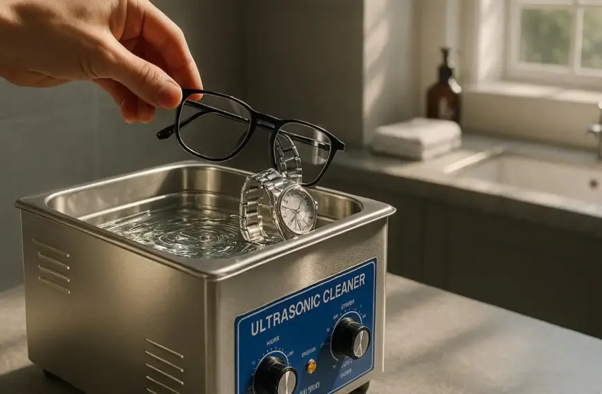 nachhaltige Ultraschallreiniger im Vergleich: Ein hochwertiges Edelstahlgerät zur chemiefreien Reinigung von Brillen und Schmuck.